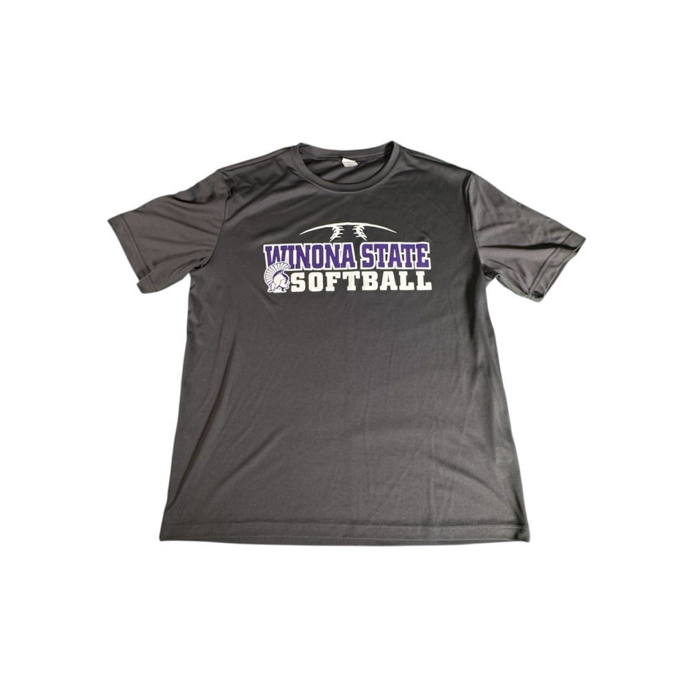 Winona State Softball Shirt L Sport-Tek Gray Athletic Tee 100% Polyester